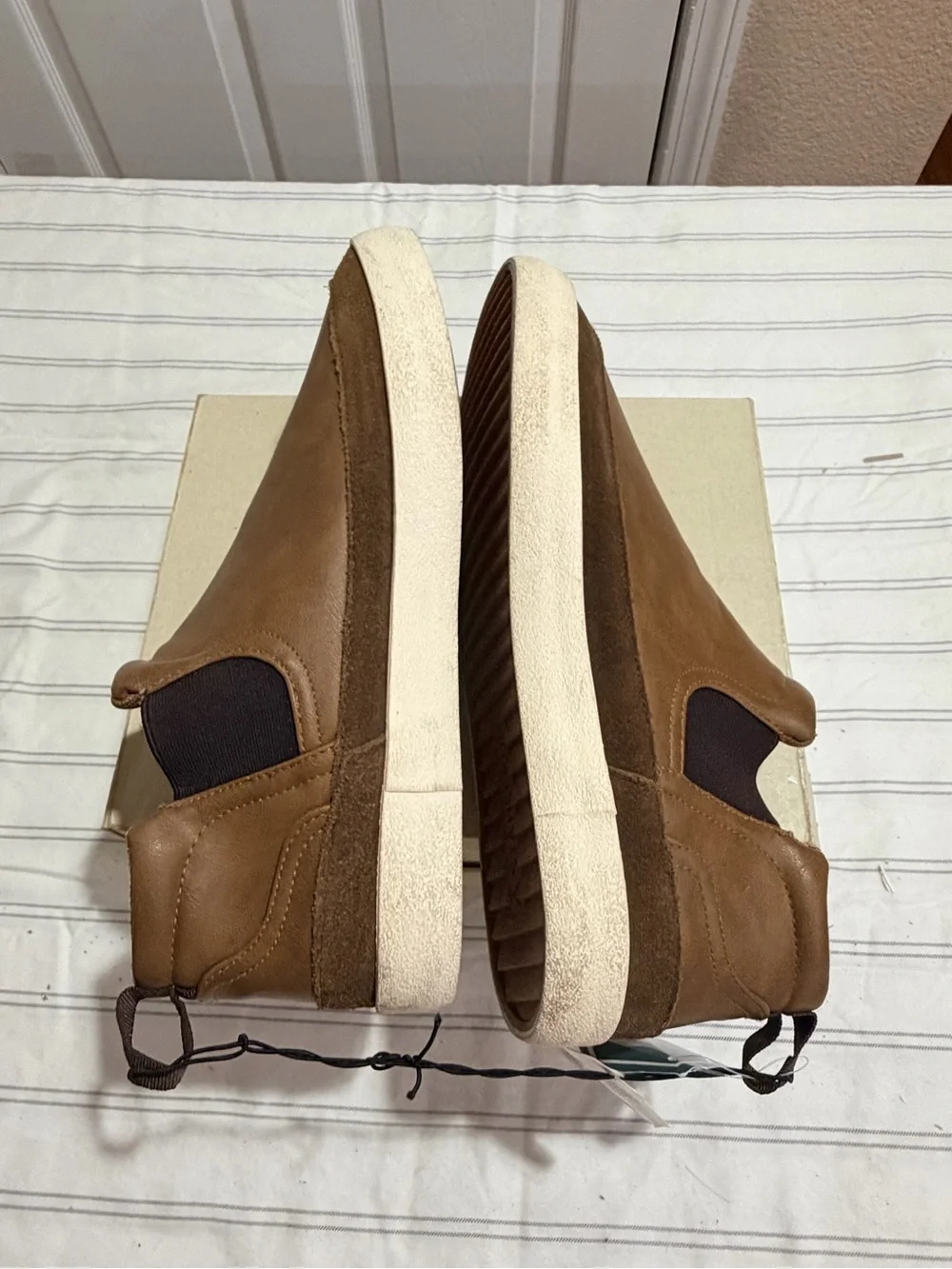 Men's Brown Leather-Style Slip-On Boots with White Sole